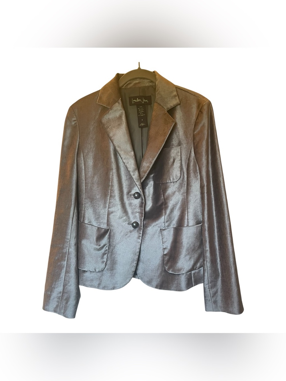 London Jean Velvet Blazer Women’s 8 Metallic Silver Formal Career Equestrian
